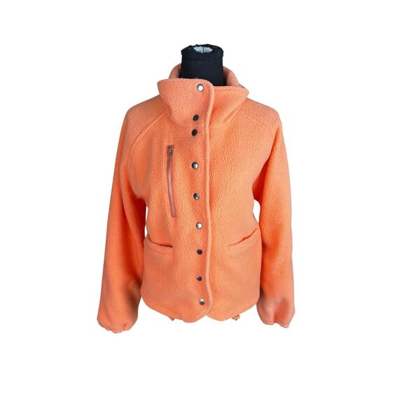 Pol neon orange Nellie Sherpa cropped snap button up jacket Medium - Picture 5 of 9